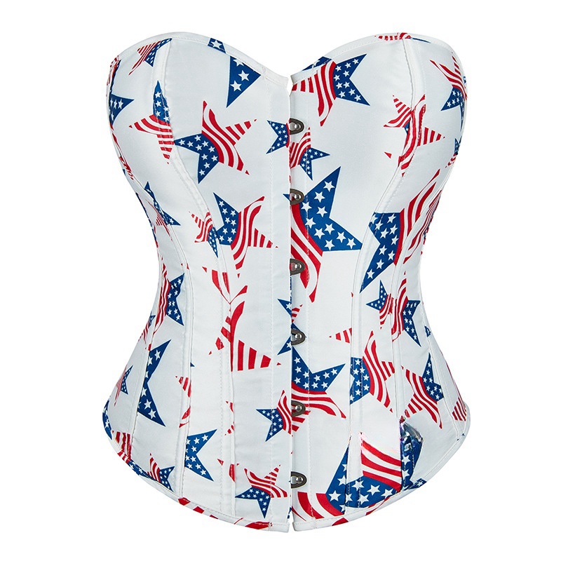 Plastic Bones White Sexy Star Flag Lace-up Palace Style Corset